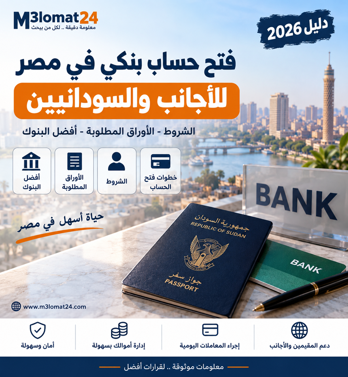 فتح حساب بنكي في مصر للأجانب والسودانيين 2026 والشروط والأوراق المطلوبة