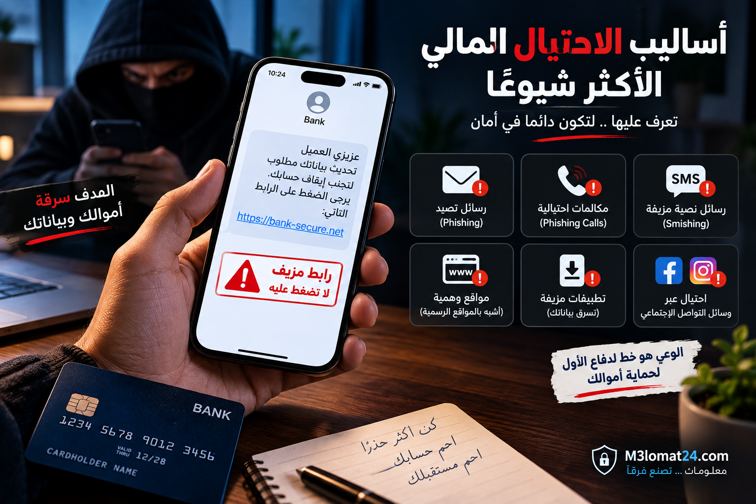 حماية الحساب البنكي من الاختراق وأساليب الاحتيال والتصيد الإلكتروني