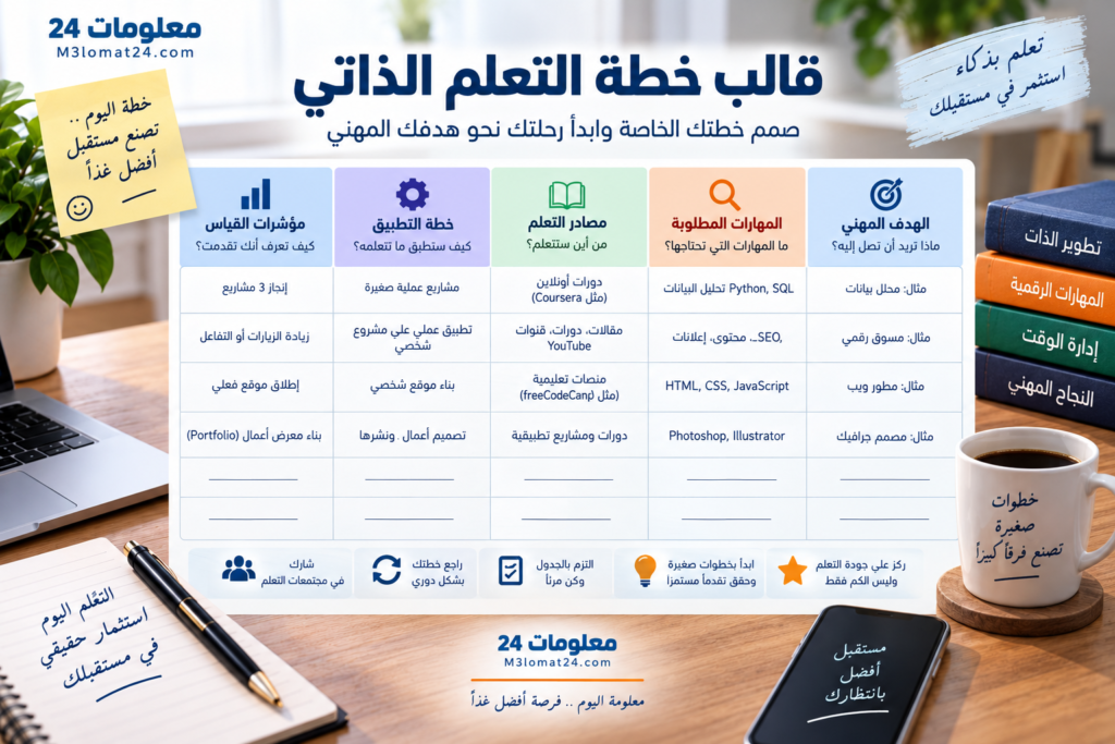 صورة توضح بناء خطة تعلم ذاتي مرتبطة بهدف مهني