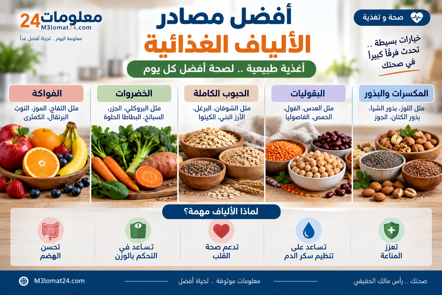 خطوات عملية لزيادة الألياف الغذائية تدريجيًا وشرب الماء وتنويع المصادر